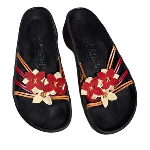 BY-Birkenstock Tatami Leather Flower Sandals Red Suede Women’s US 11 Pre-owned